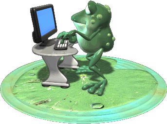 Alex's landlord at a computer